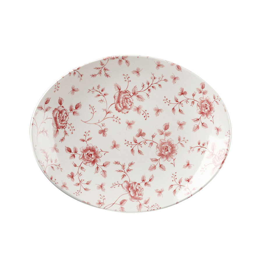 Vintage Print Cranberry Rose Chintz Oval Plate 1 Vintage Print Cranberry Rose Chintz Oval Plate