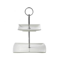 2 Tier Cake Stand - Square Ceramic Plates 25cmh