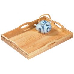 Handled Butlers Tray Hevea Wood Oblong 50x36cm