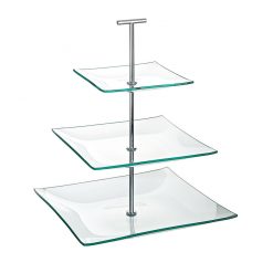 Aura Cake Stand Square Glass Plate 3 Tier