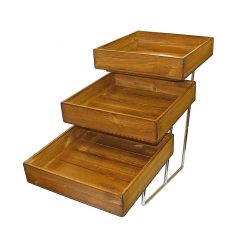 3 Tier Chrome Stand & Distressed Wood Trays