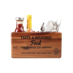 Acacia Table Tidy With Graphics And Chalk Board