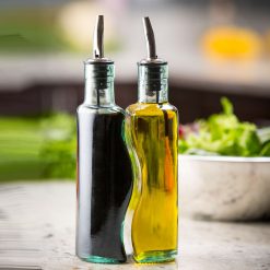 Gemelli' set, glass bottle with s/s pourer