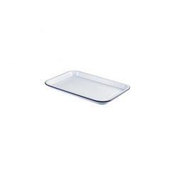 Enamel Tray White With Blue Rim 38.2 x 26.4 x 2.2cm