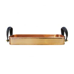 Copper Tray & Leather Look Handles 40 x 12 x 5.5cm