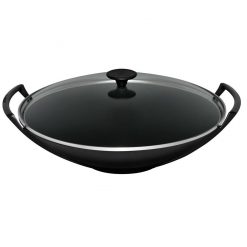 Cast Iron Wok And Glass Lid 32cm Satin Black