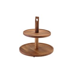 GenWare Acacia Wood Two Tier Cake Stand